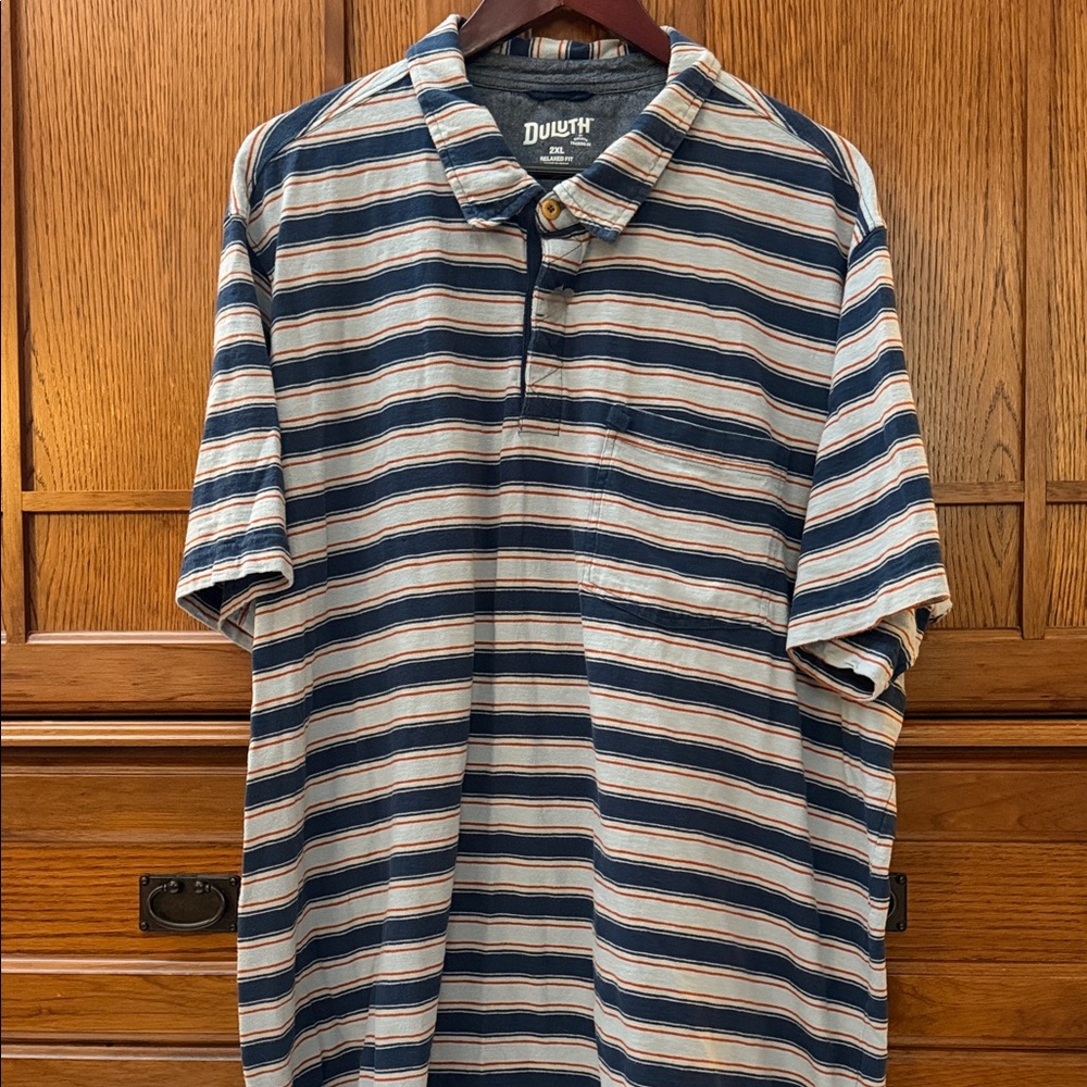 Duluth Trading Co Blue Ridge Multi-Striped Polo Shirt Relaxed Fit Big & Tall